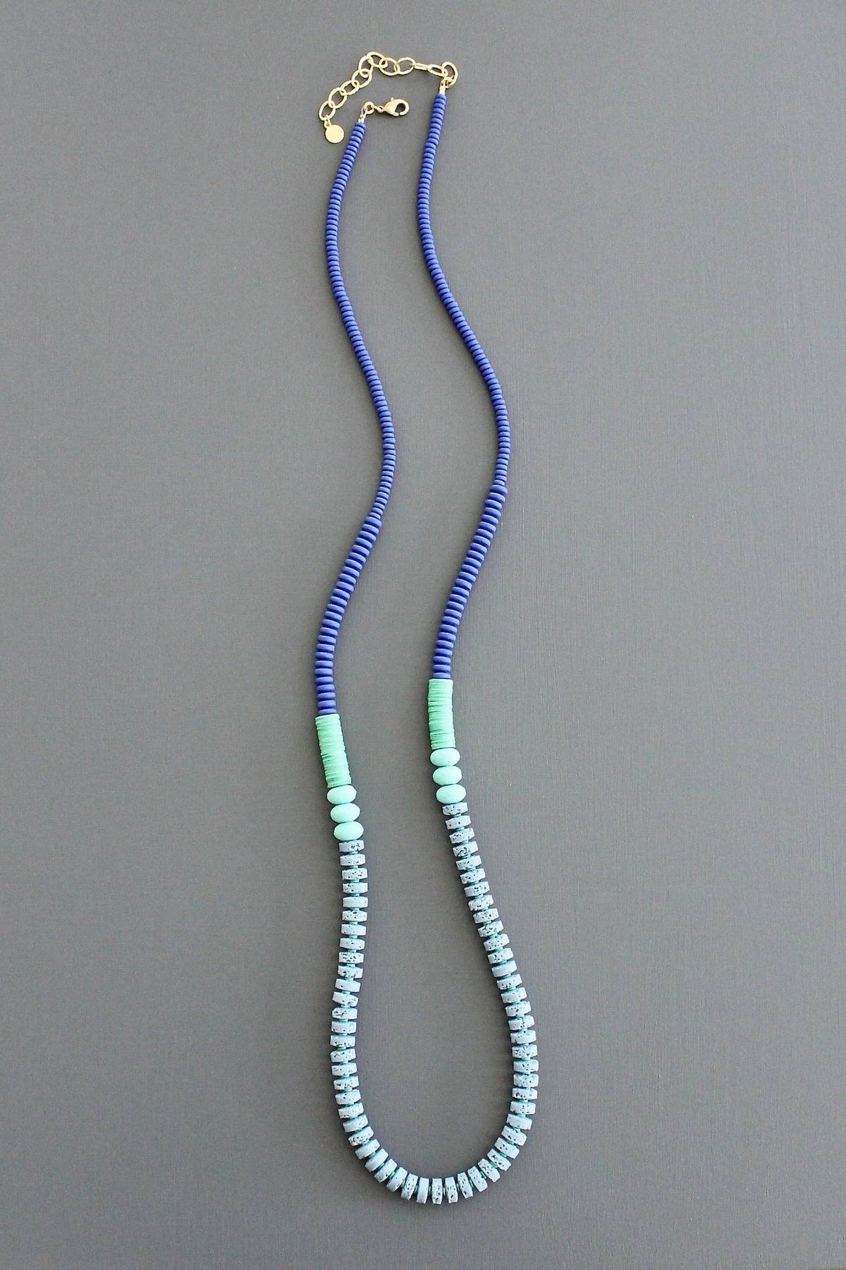 KYL133 cobalt and lava bead long necklace
