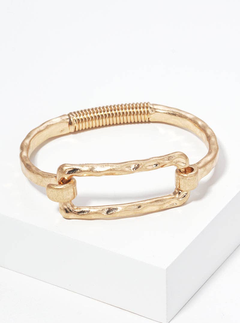 Hammered Metal Rectangle Accent Spring Hook Closure Bangle Bracelet