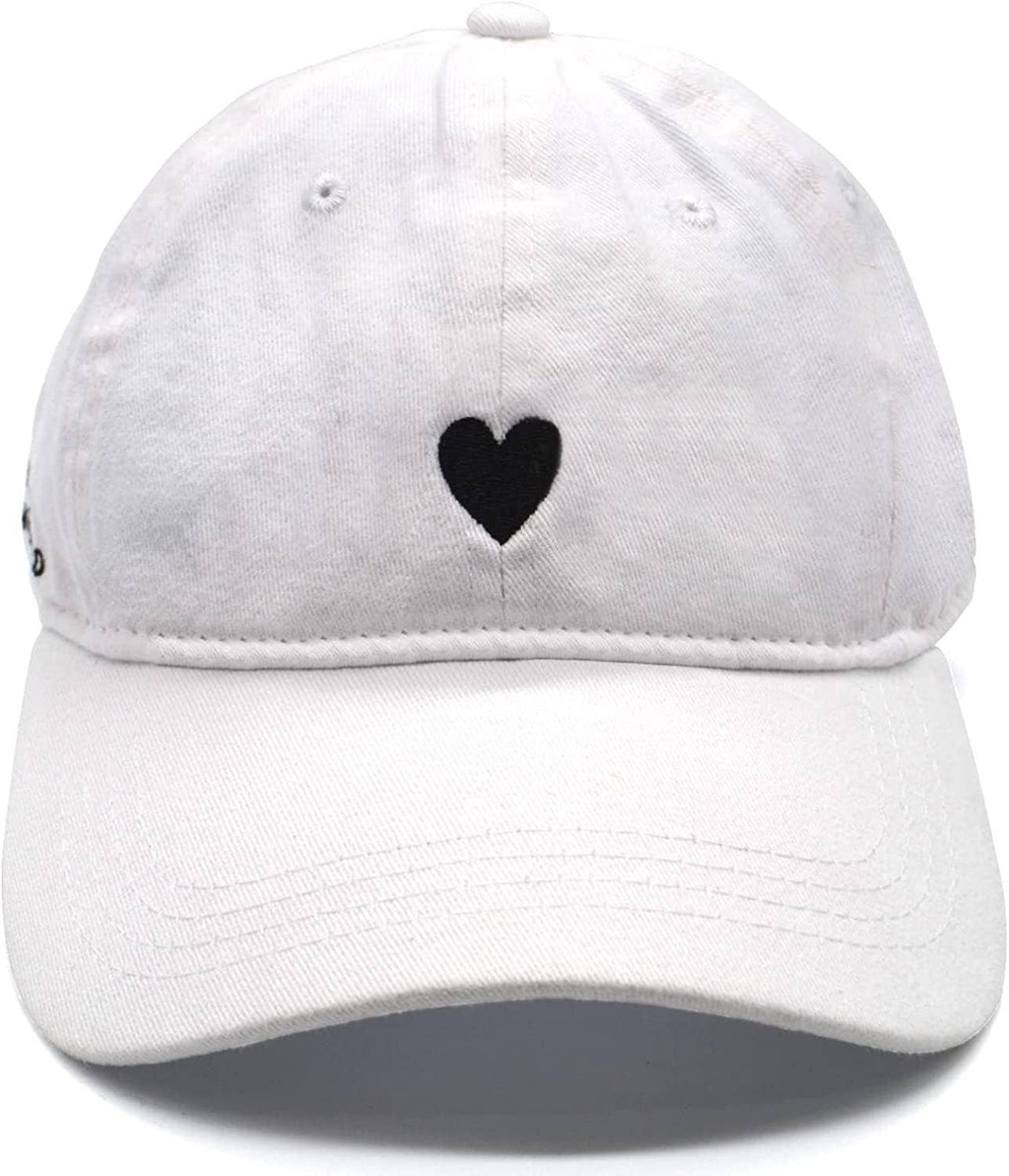 White Cotton Dad Hat - Embroidered Heart Cap