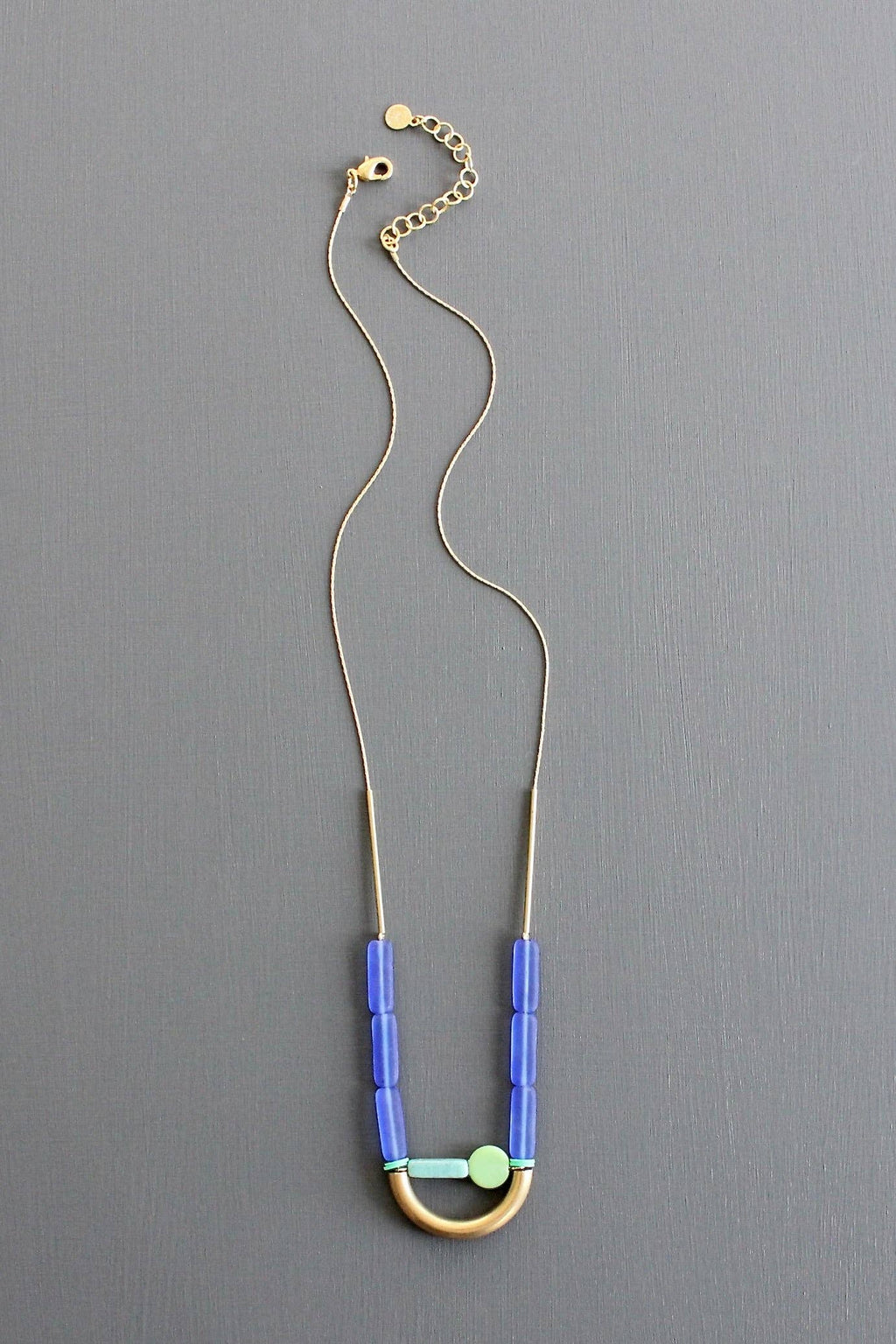 KYL121 cobalt and mint geometric necklace