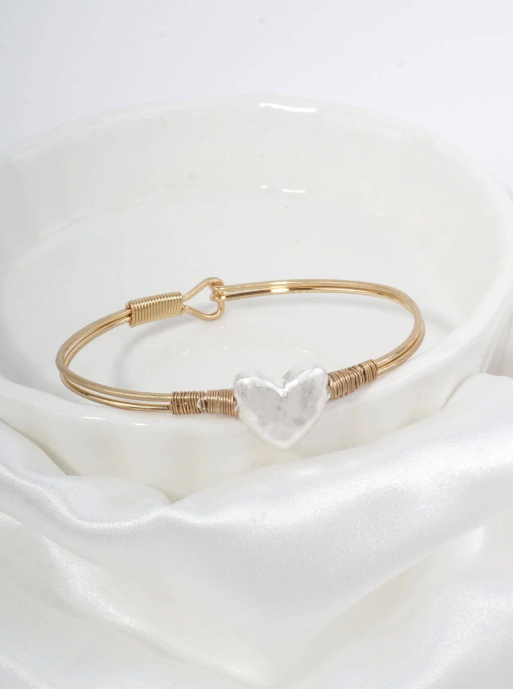 Hammered Heart Hook Closure Cuff Bracelet