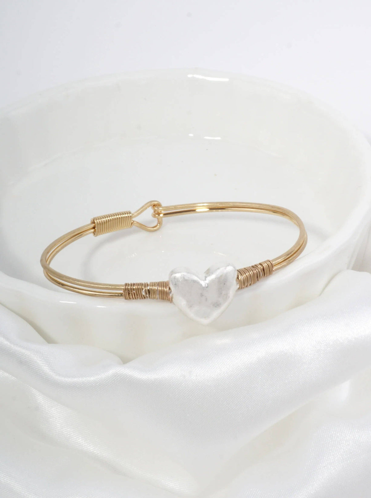Hammered Heart Hook Closure Cuff Bracelet