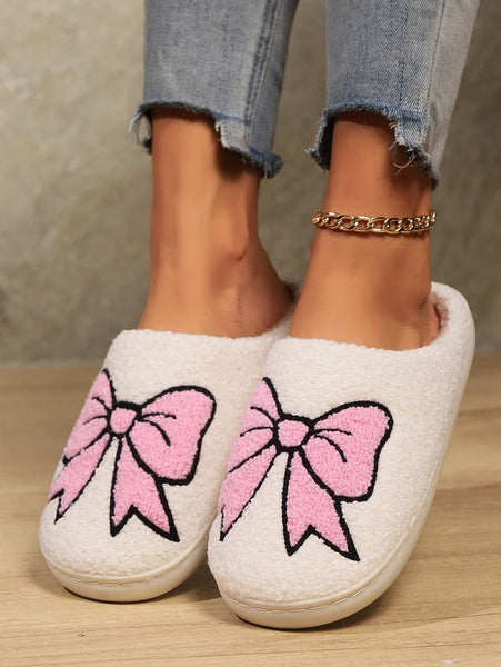 Cute Bowknot Pattern Fuzzy Winter Home Slippers