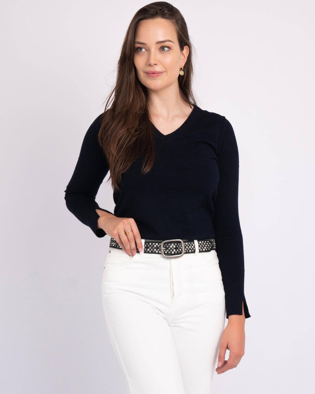 Britta | Vintage Silver Buckle Studded Leather Belt Women
