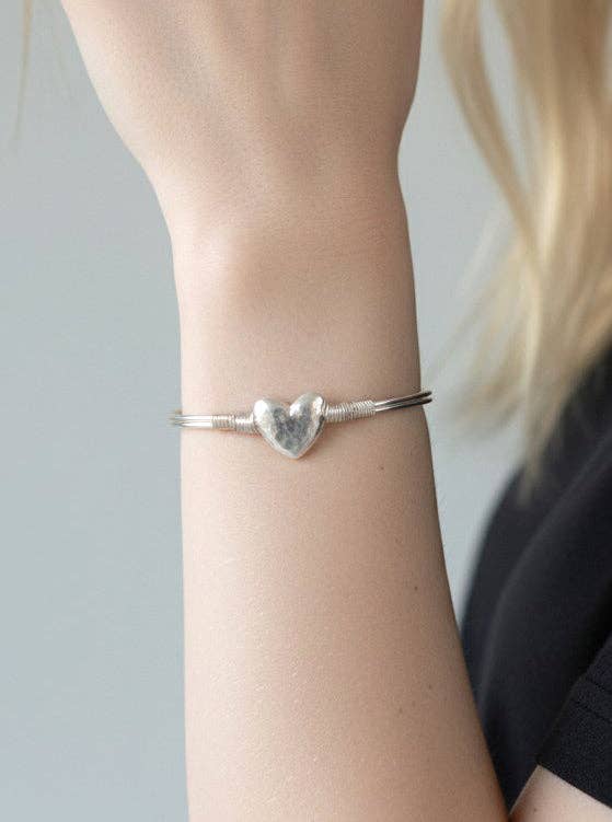 Hammered Heart Hook Closure Cuff Bracelet