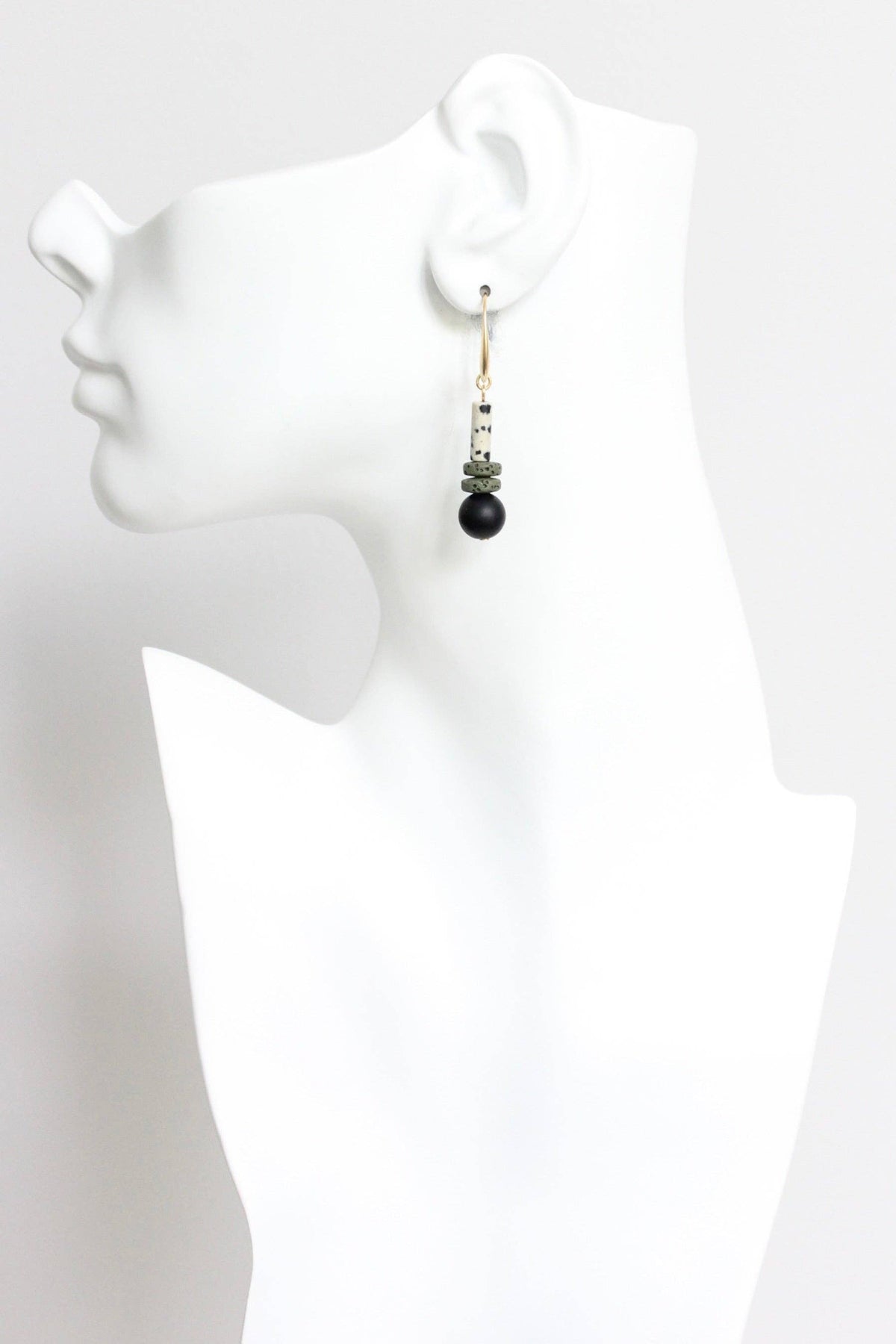 LEXE16 Dalmatian jasper and lava rock earrings