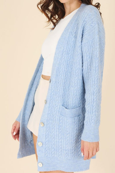 Wool blended cable knitted cardigan