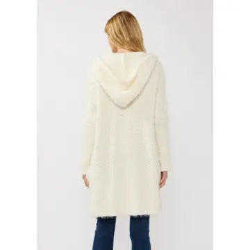 Hooded Cardigan with Pockets in Antique White