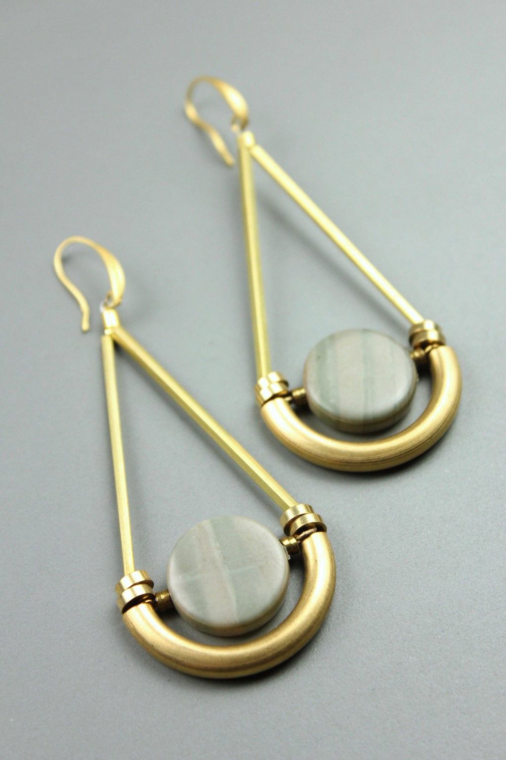 ATHE39 Geometric jasper and brass earrings