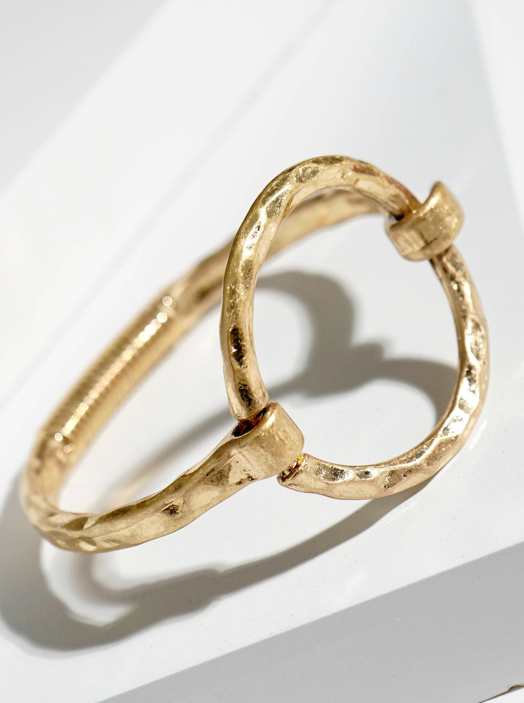 Hammered Metal Circle Accent Spring Hook Closure Bangle Bracelet