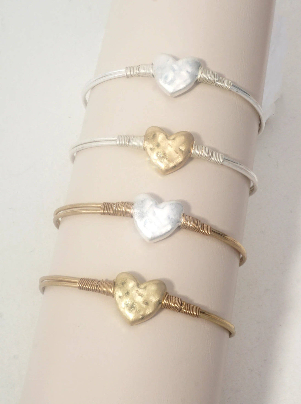 Hammered Heart Hook Closure Cuff Bracelet