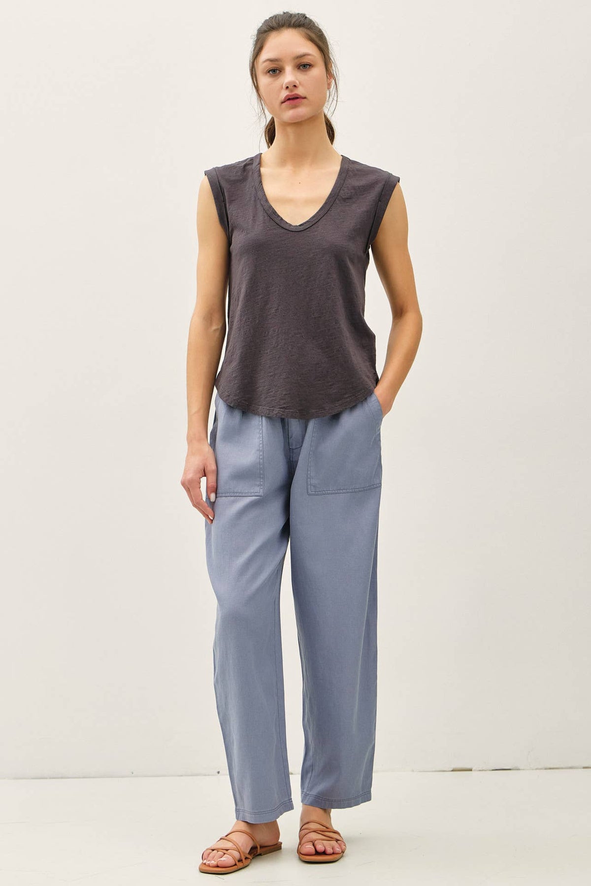 NEW SHADE-BASIC CAP SLEEVE GARMENT DYED TOP