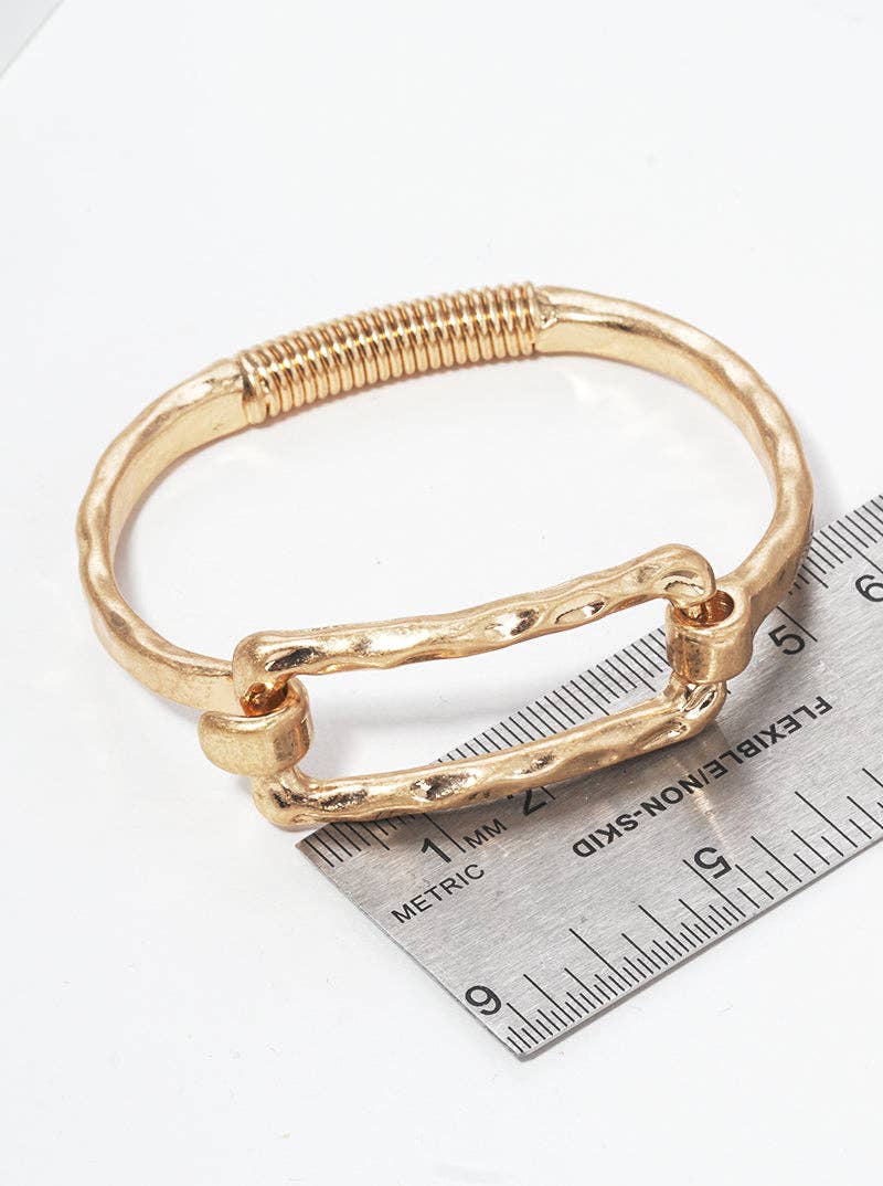 Hammered Metal Rectangle Accent Spring Hook Closure Bangle Bracelet