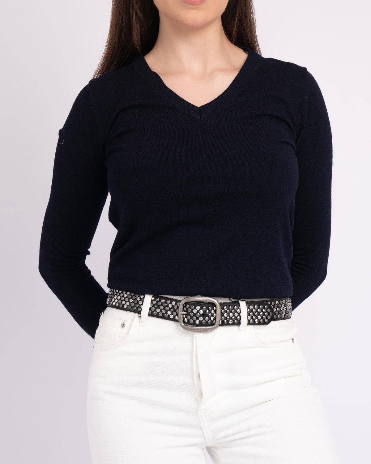 Britta | Vintage Silver Buckle Studded Leather Belt Women