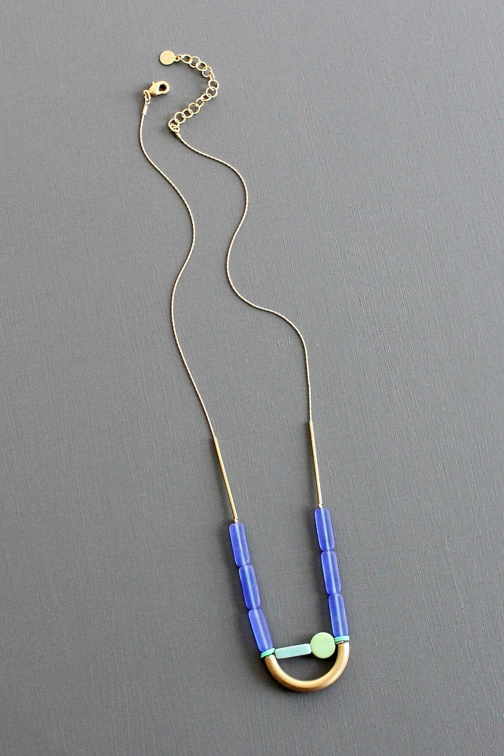 KYL121 cobalt and mint geometric necklace