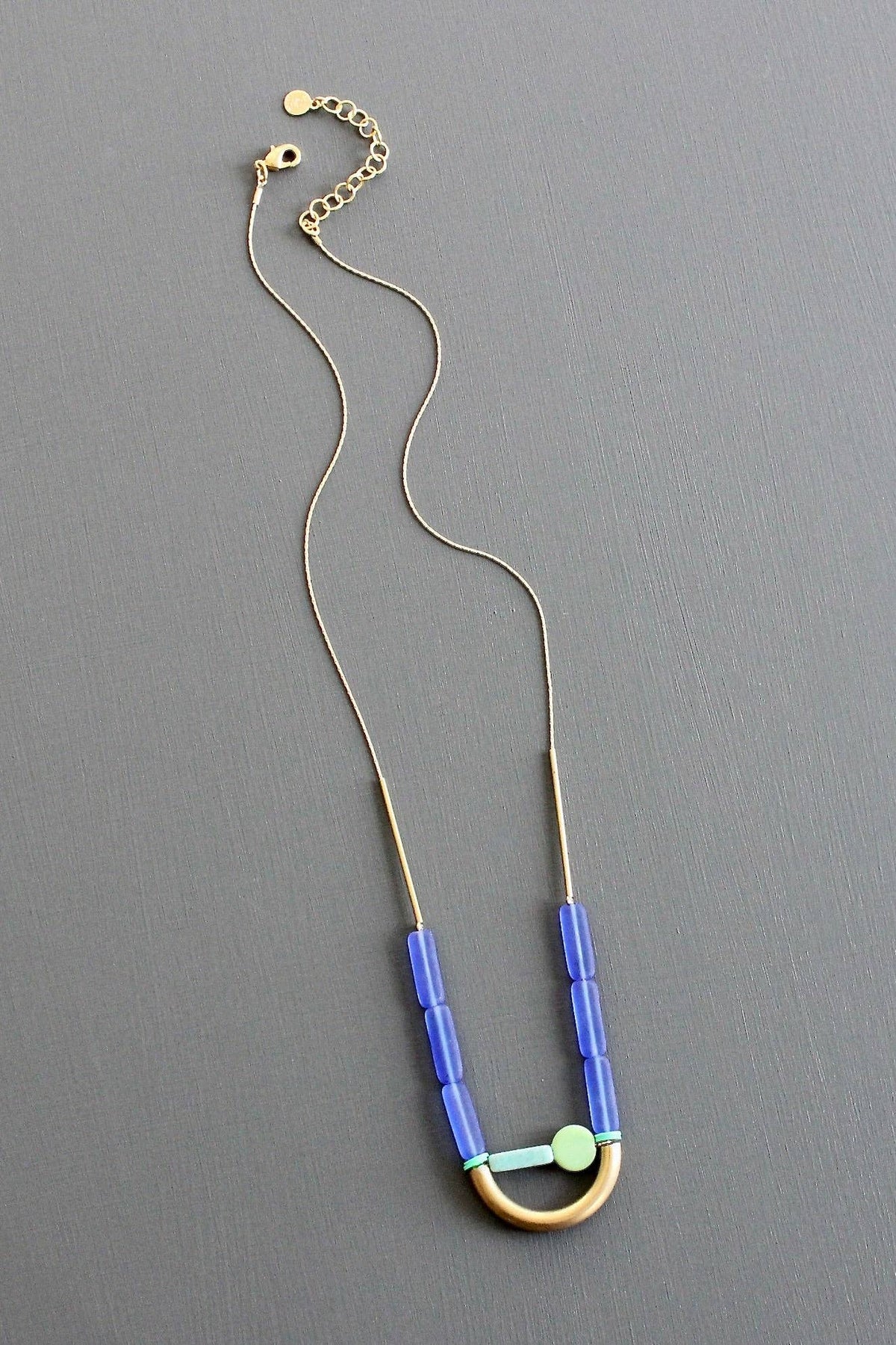 KYL121 cobalt and mint geometric necklace