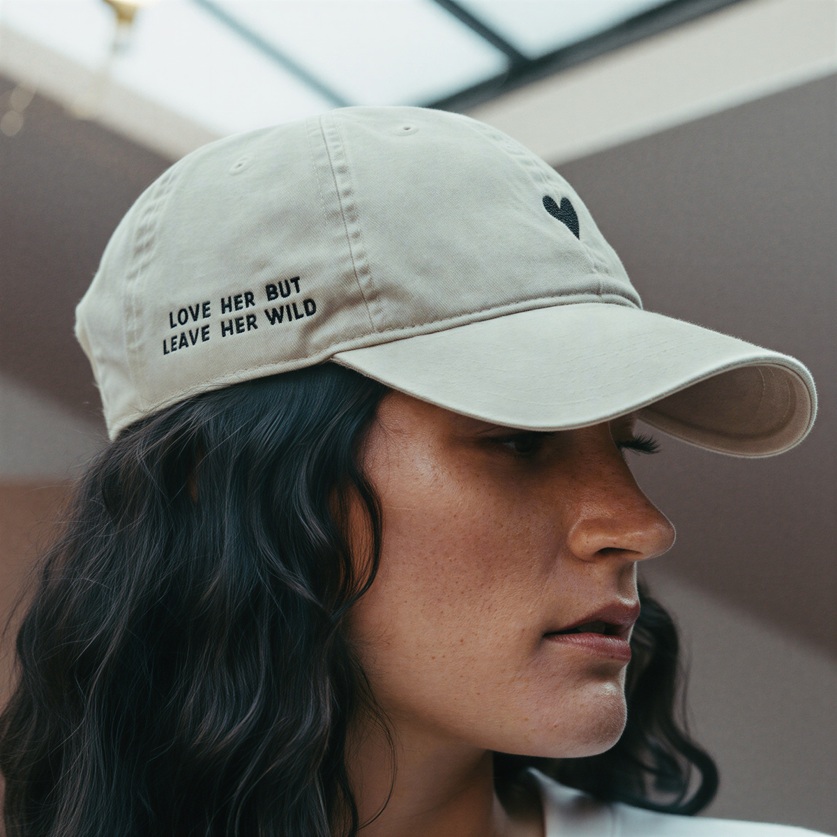 Embroidered Heart Women's Baseball Cap in Light Beige