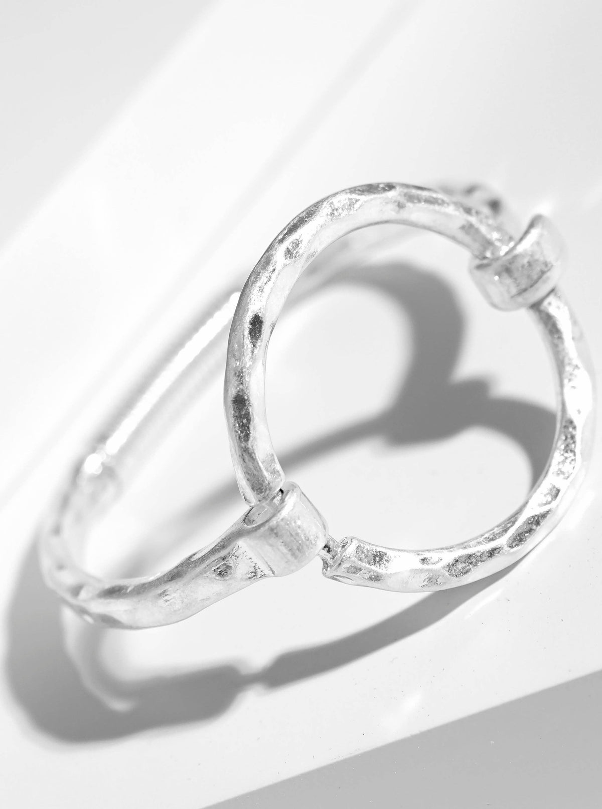 Hammered Metal Circle Accent Spring Hook Closure Bangle Bracelet