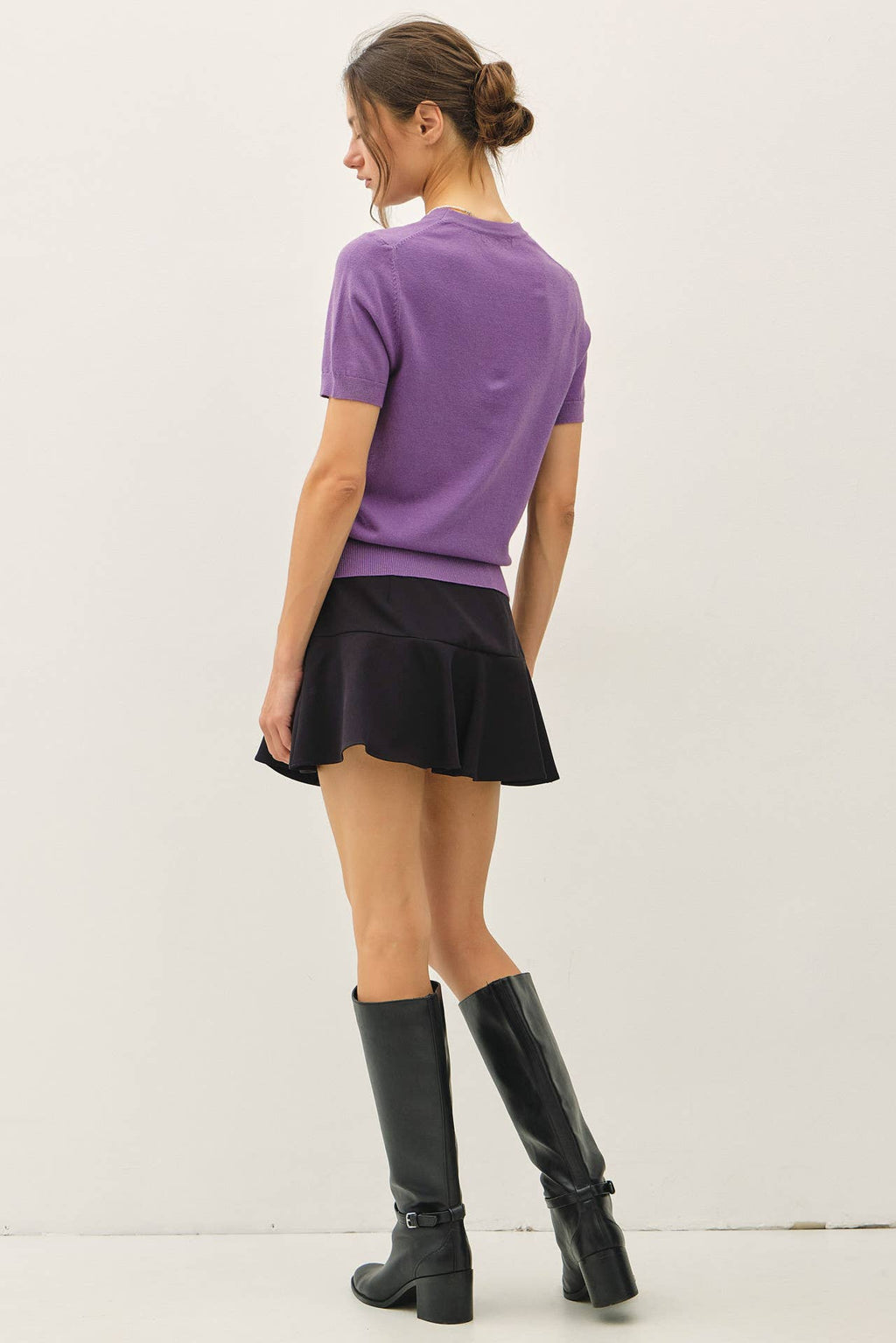 BASIC SHORT SLEEVE SWEATER TOP