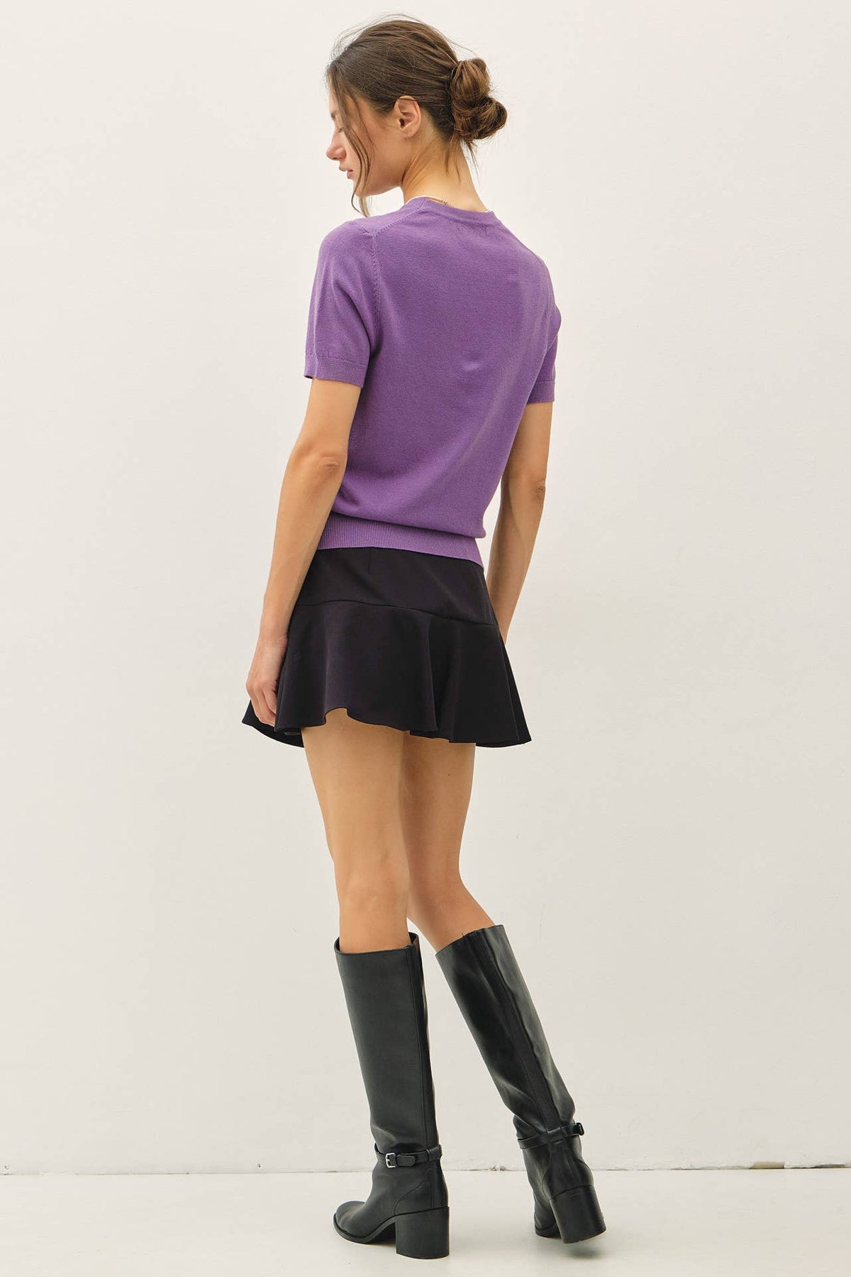BASIC SHORT SLEEVE SWEATER TOP