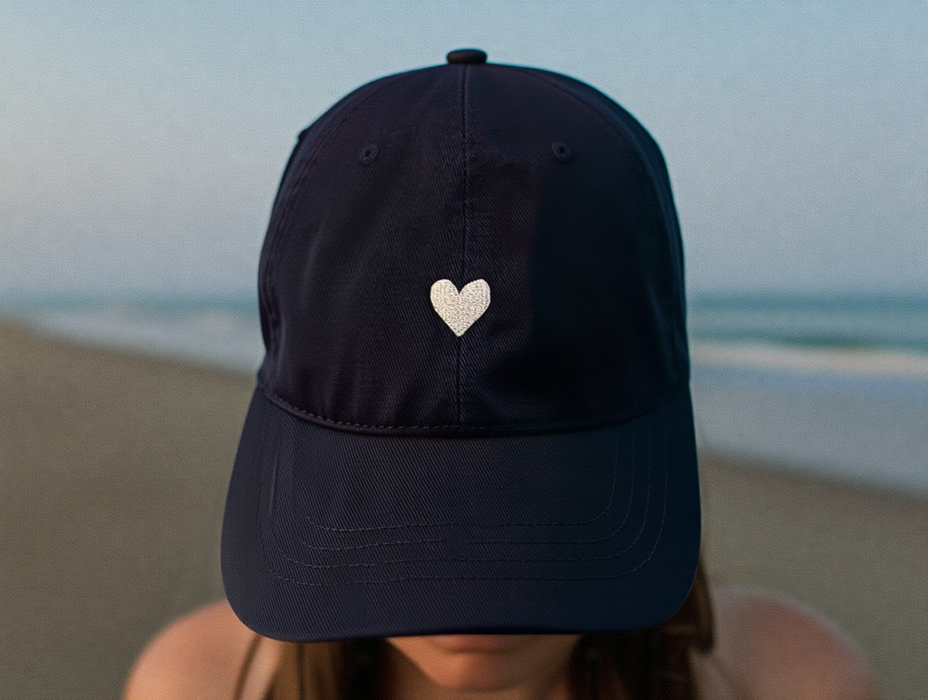 Navy Cotton Dad Hat - Embroidered Heart Cap