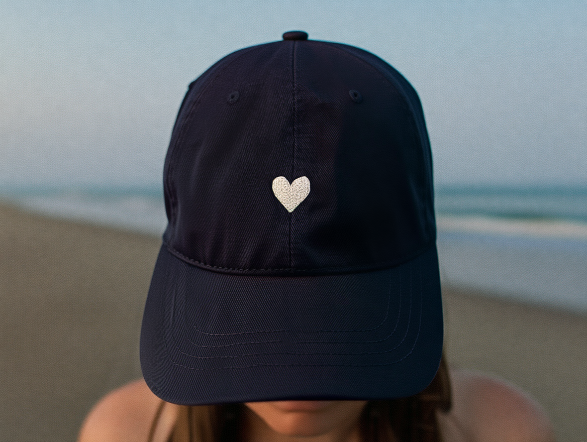 Navy Cotton Dad Hat - Embroidered Heart Cap