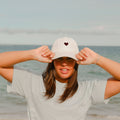 White Cotton Dad Hat - Embroidered Heart Cap