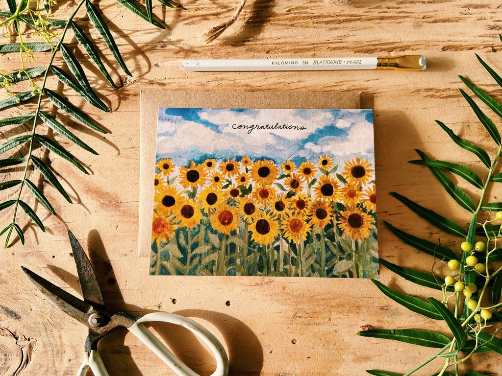 Congratulations Sunflower Field 90's Greeting Card