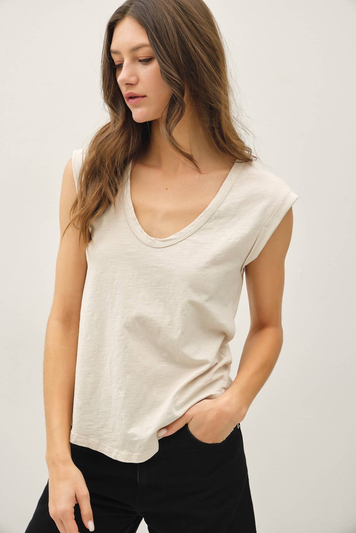 NEW SHADE-BASIC CAP SLEEVE GARMENT DYED TOP