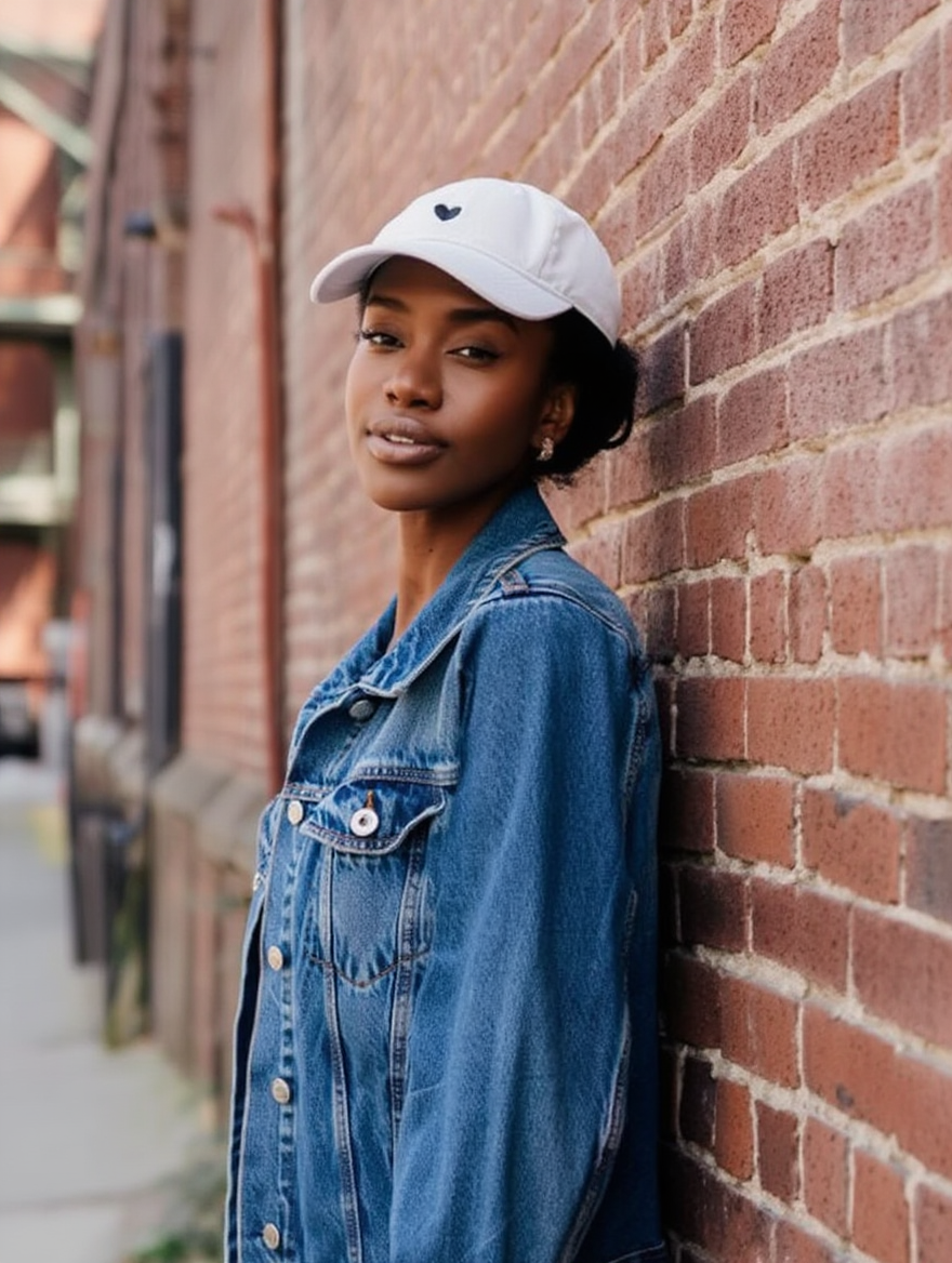 White Cotton Dad Hat - Embroidered Heart Cap
