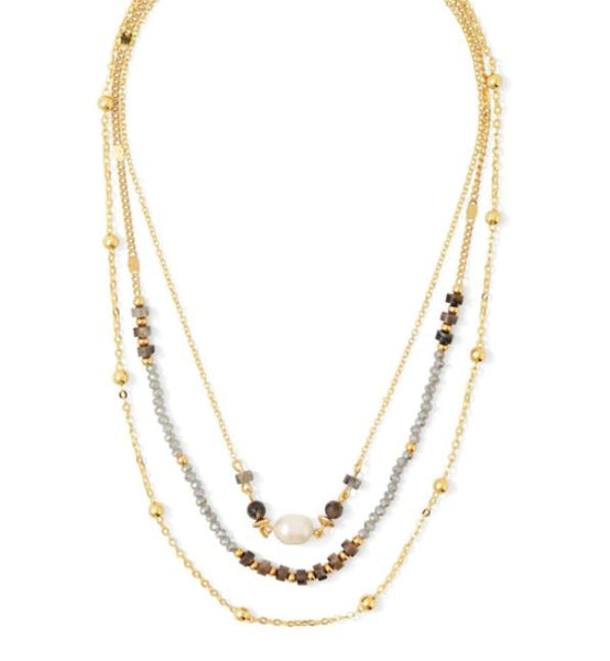 Triple Layer Stone & Pearl Necklace