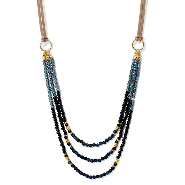 Triple Layer Beaded Necklace with Suede Accent