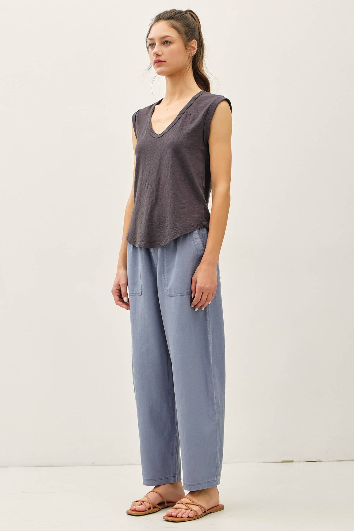 NEW SHADE-BASIC CAP SLEEVE GARMENT DYED TOP