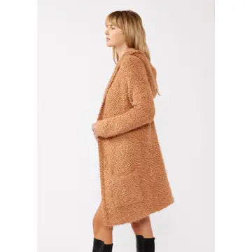 Hooded Cardigan with Pockets in Camel