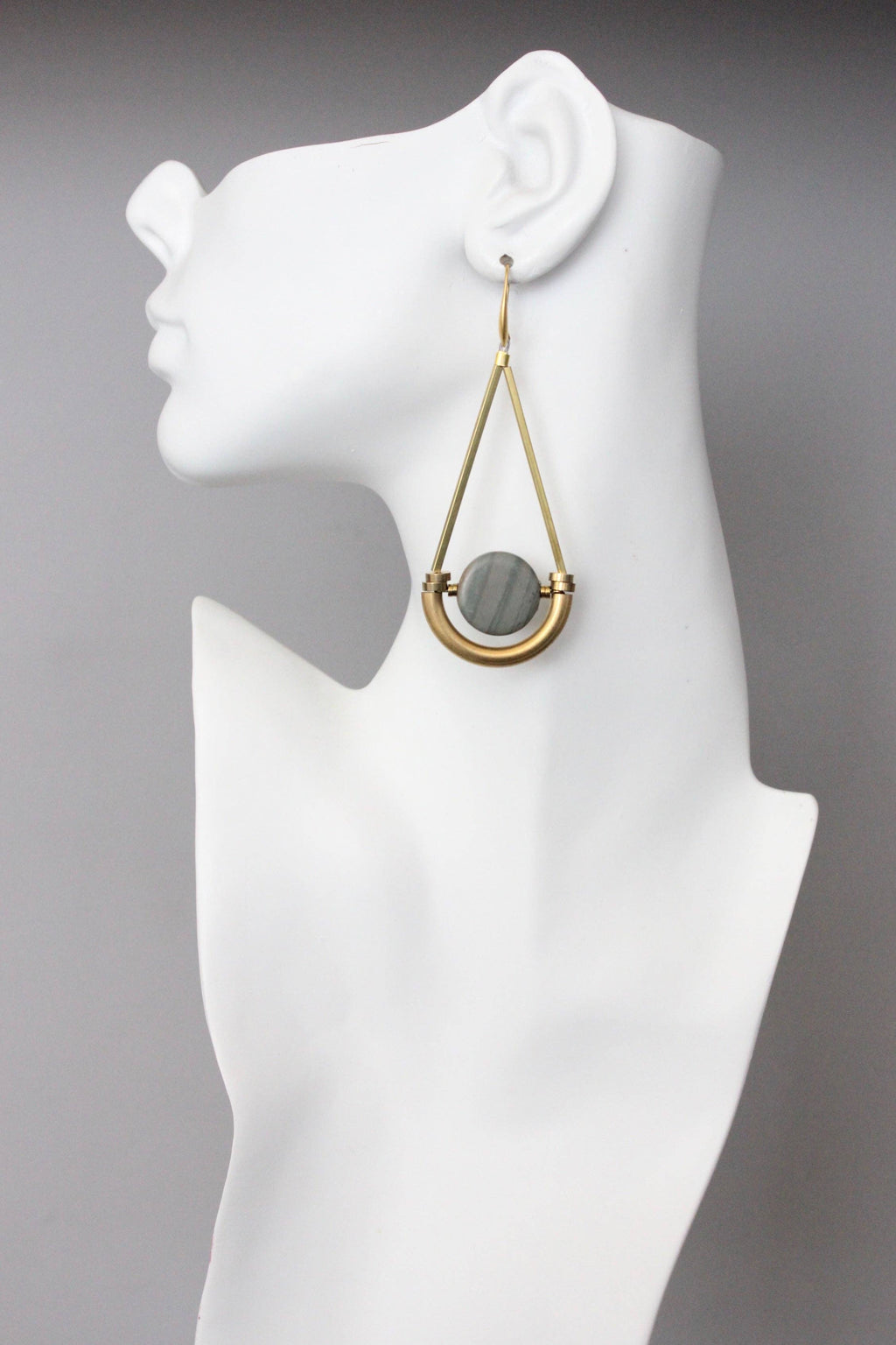 ATHE39 Geometric jasper and brass earrings