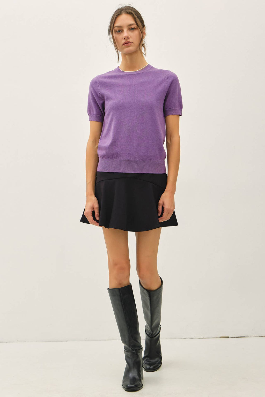 BASIC SHORT SLEEVE SWEATER TOP