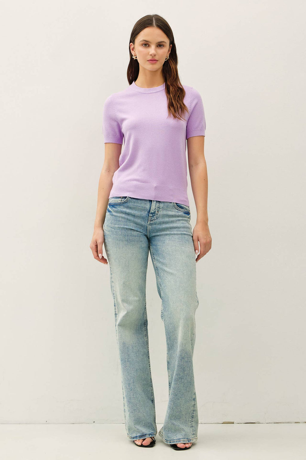 BASIC SHORT SLEEVE SWEATER TOP