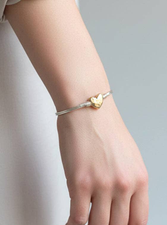 Hammered Heart Hook Closure Cuff Bracelet