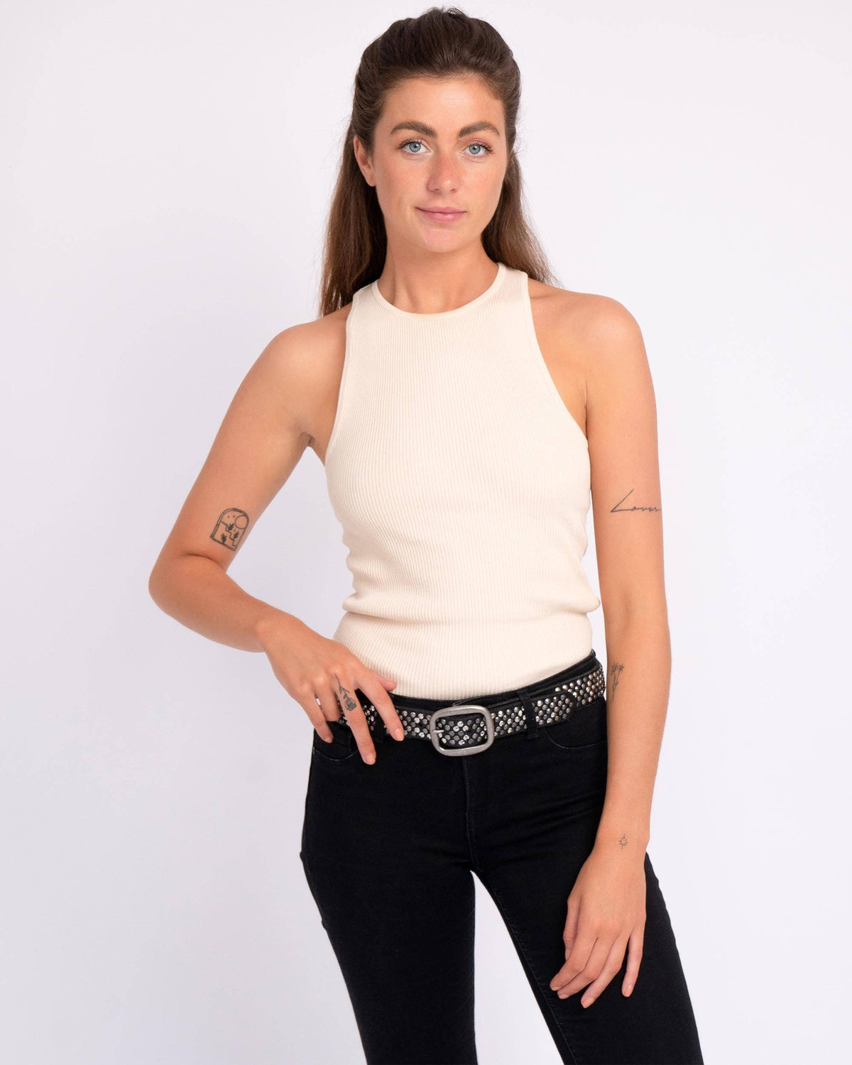 Britta | Vintage Silver Buckle Studded Leather Belt Women