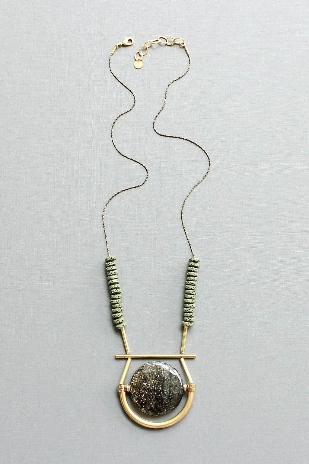 LEX223 Black and moss geometric pendant necklace
