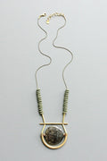 LEX223 Black and moss geometric pendant necklace