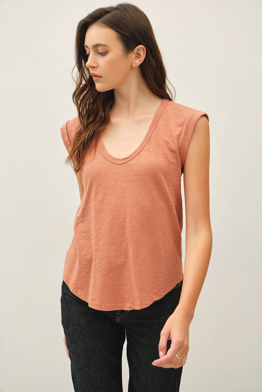 NEW SHADE-BASIC CAP SLEEVE GARMENT DYED TOP