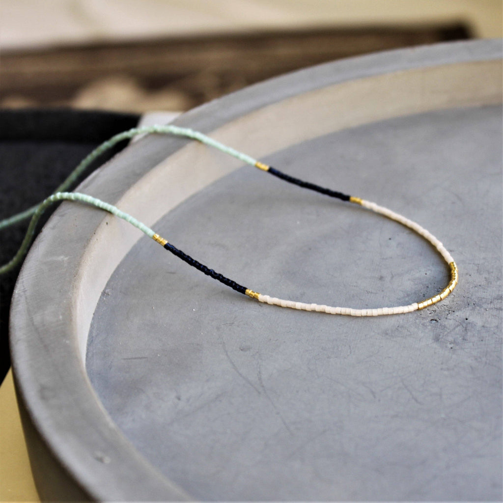 Lithe Beaded Necklace - Navy, Mint & Ivory