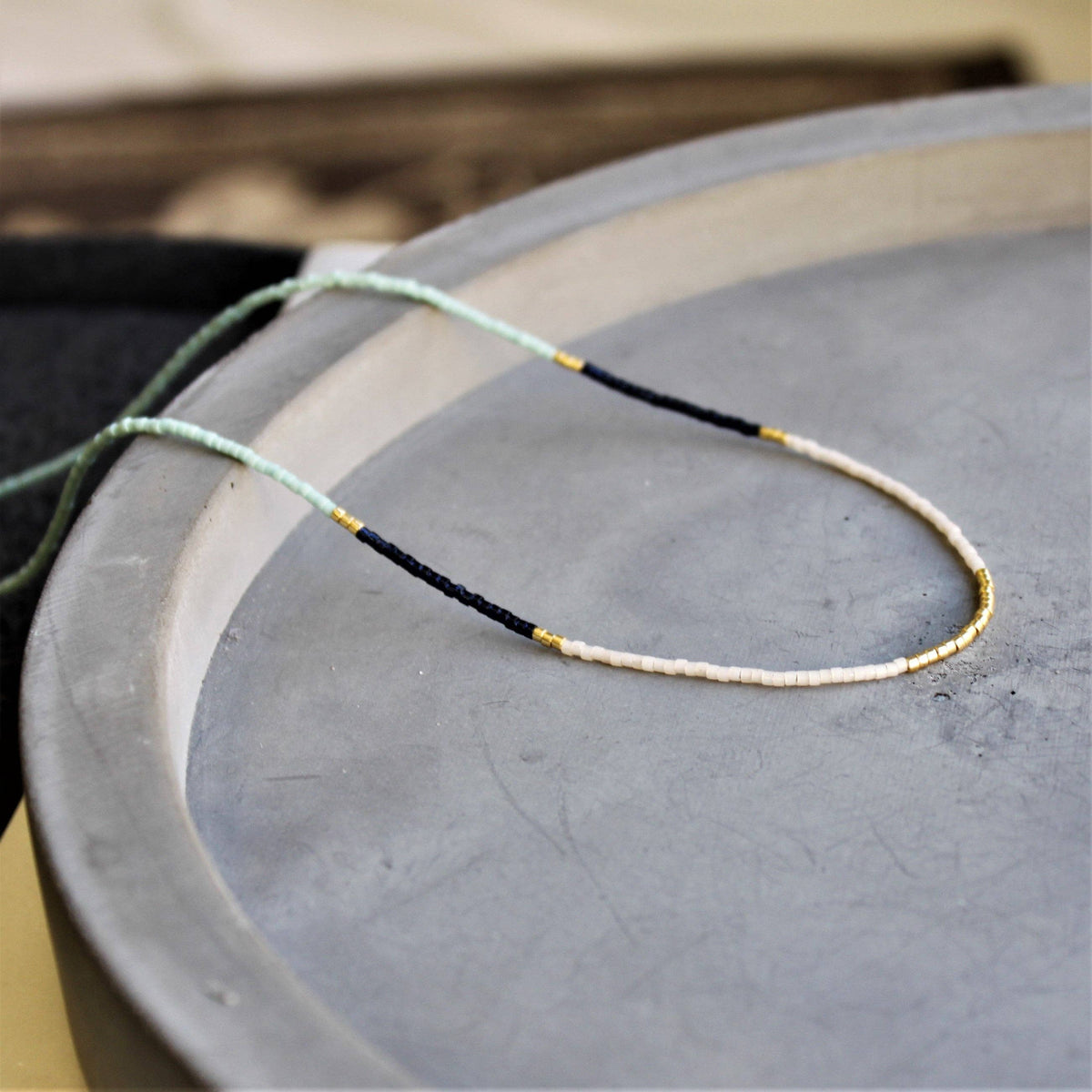 Lithe Beaded Necklace - Navy, Mint & Ivory