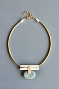 MLN114 Green jasper and brass Artdeco necklace