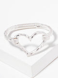 Hammered Metal Heart Accent Spring Hook Closure Bangle Bracelet