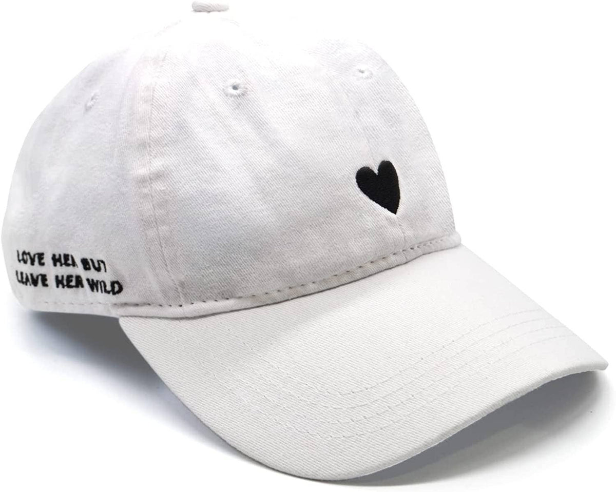 White Cotton Dad Hat - Embroidered Heart Cap
