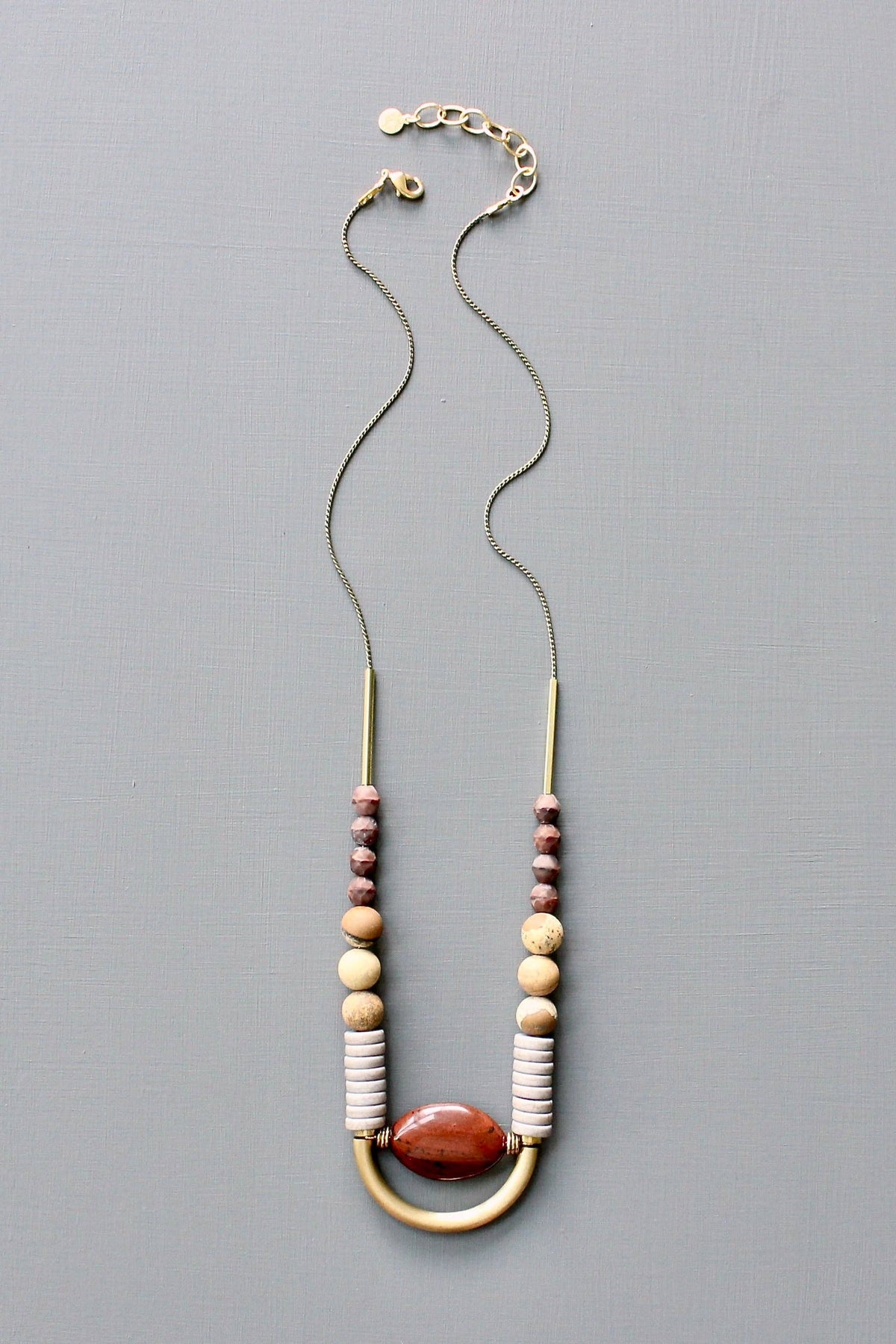 JLT123 jasper and glass geometric necklace