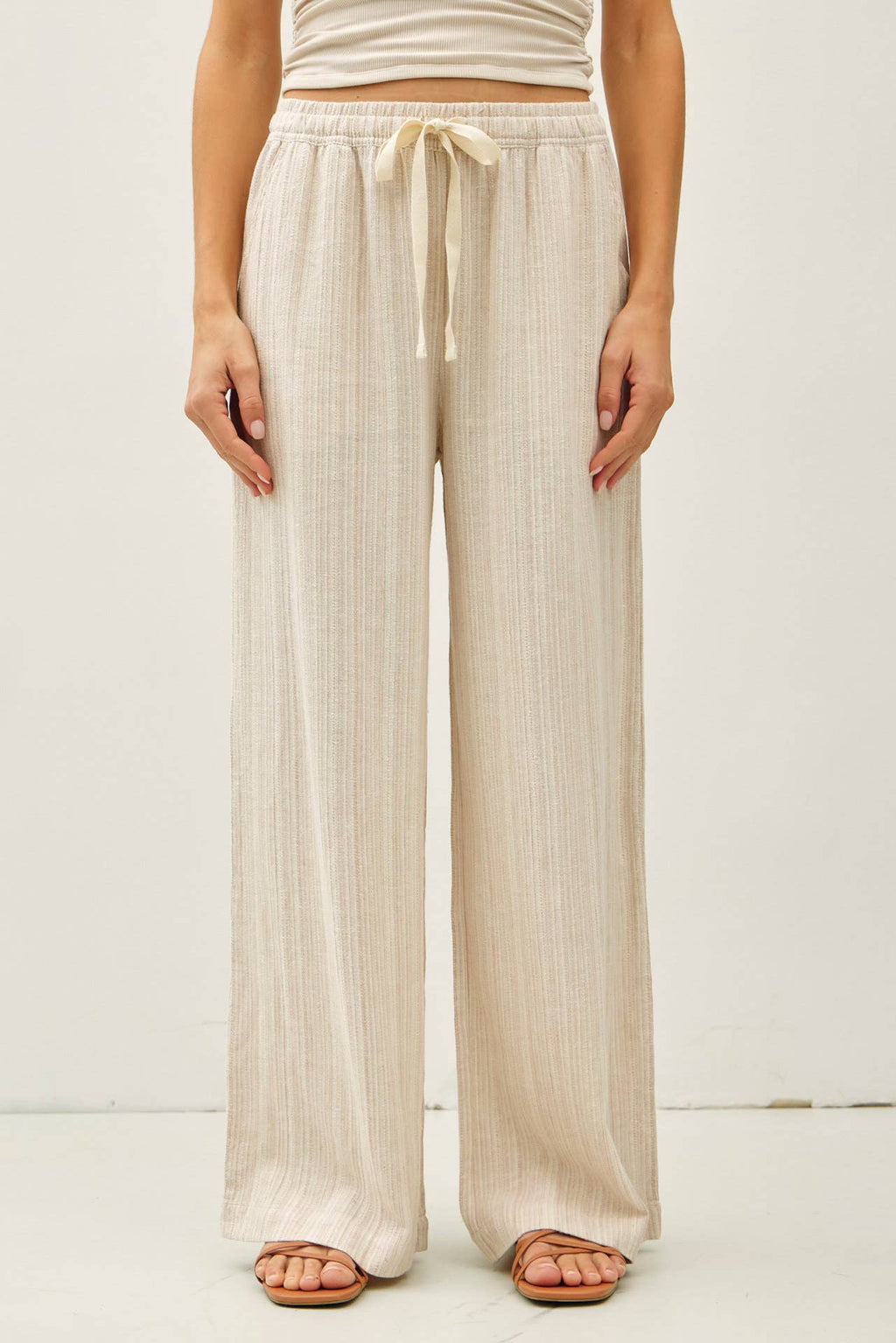 29" INSEAM STRIPED LINEN WIDE LEG PANTS