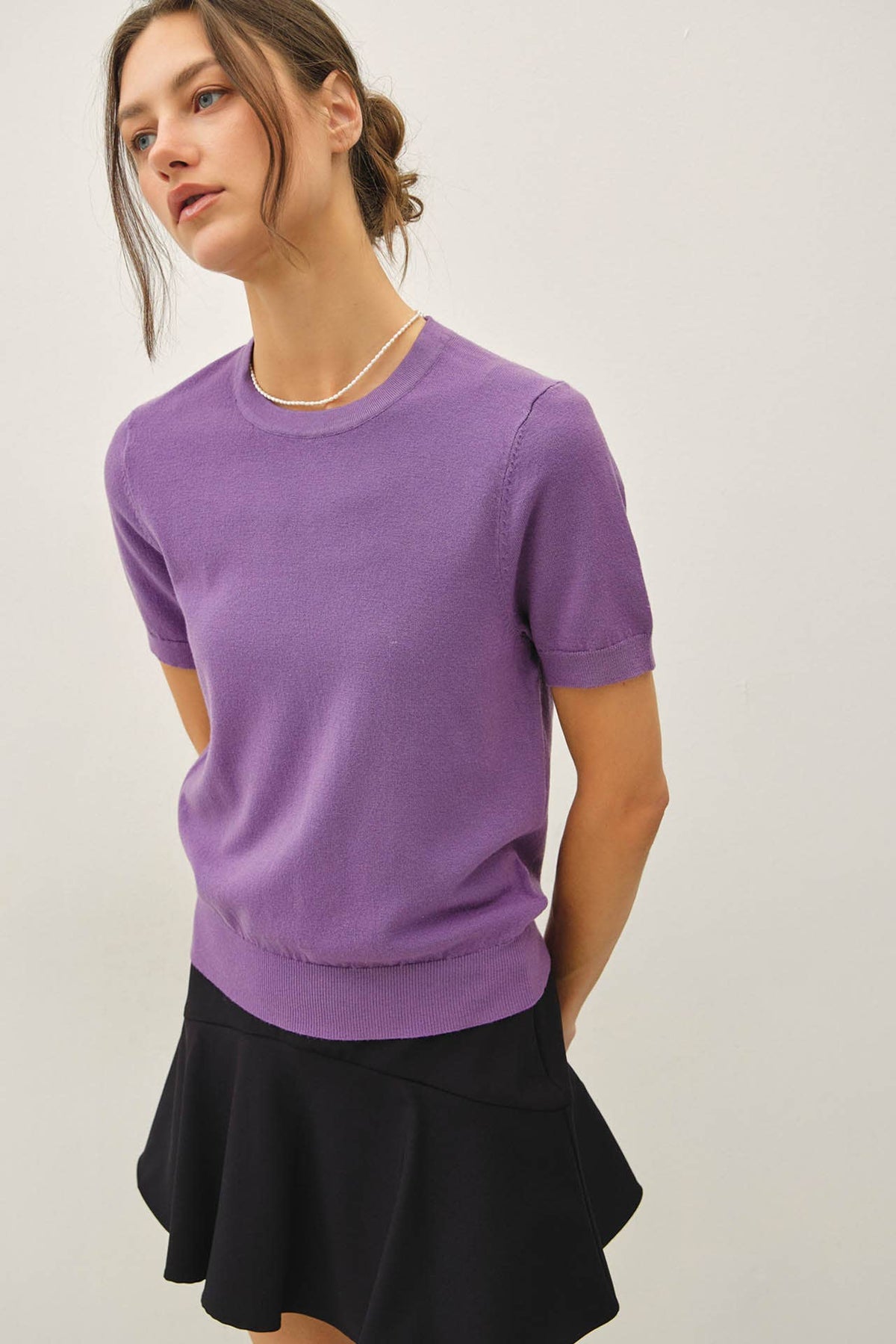 BASIC SHORT SLEEVE SWEATER TOP